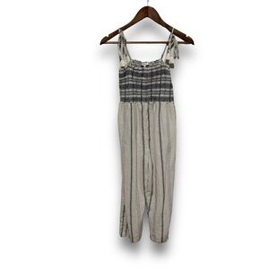Madewell Women's Smocked Cami Jumpsuit Tassel Straps Pockets Linen Blend Size XS